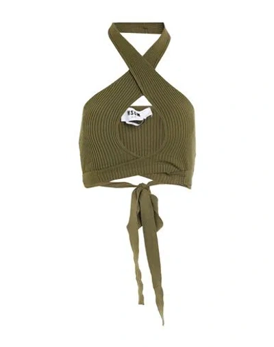 Msgm Woman Top Military Green Size L Viscose, Polyester In Green