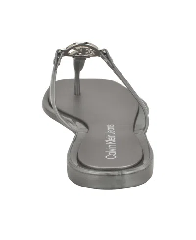 Calvin Klein Women's Edhen Logo T-strap Flat Jelly Sandals In Silver