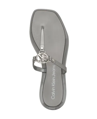 Calvin Klein Women's Edhen Logo T-strap Flat Jelly Sandals In Silver