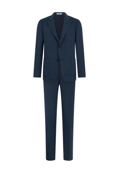 Boglioli Cotton Linen Satin Dover Suit In Blue