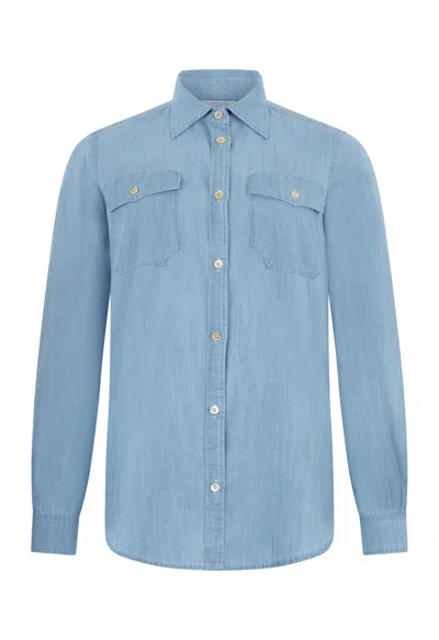 Boglioli Denim Western Shirt In Blue Jeans