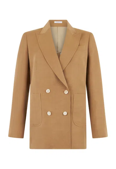 Boglioli Linen Tencel Satin Maia Blazer In Dark Beige