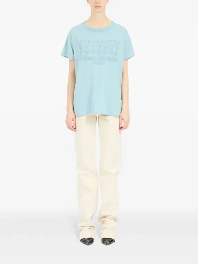 Maison Margiela Logo Print Cotton T Shirt In Blue
