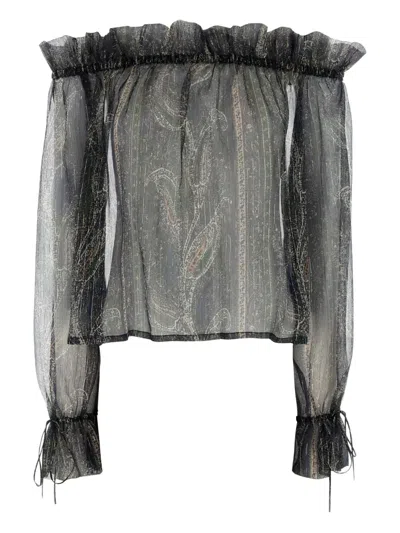 Saint Laurent Lurex Silk Creponne Top In Blue