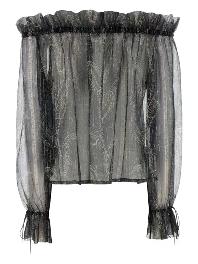 Saint Laurent Lurex Silk Creponne Top In Blue