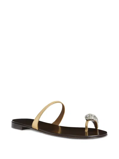 Giuseppe Zanotti Crystal Jewel Thin Strap Leather Sandals In Gold