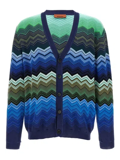 Missoni Chevron Pattern V-neck Cardigan With Ribbed Cuffs In Multicolor