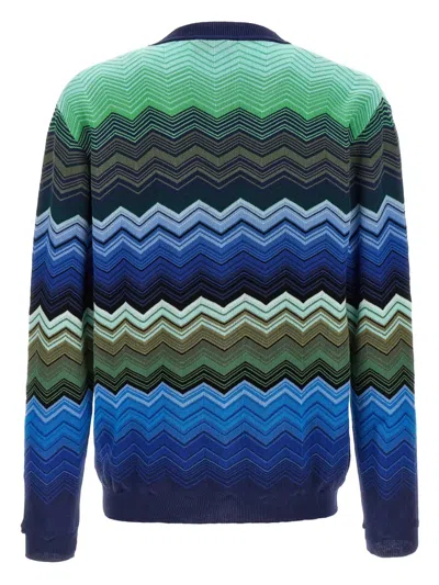Missoni Chevron Pattern V-neck Cardigan With Ribbed Cuffs In Multicolor
