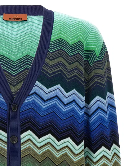 Missoni Chevron Pattern V-neck Cardigan With Ribbed Cuffs In Multicolor
