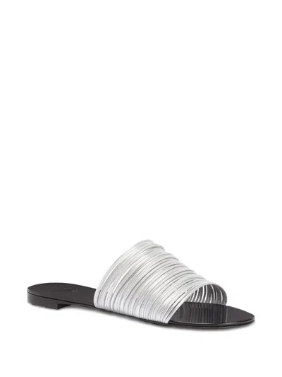 Giuseppe Zanotti Leather Slides In Silver
