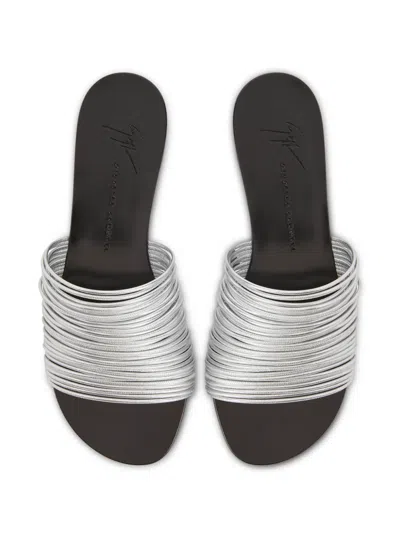 Giuseppe Zanotti Leather Slides In Silver