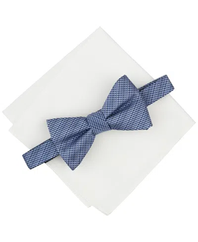 Alfani Men's Balaton Stripe Bow Tie & Solid Pocket Square Set, Exclusively At Macy's In Navy