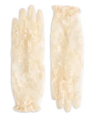 Valentino Garavani Vlogo Signature Butter-coloured Lace Gloves In Neutral