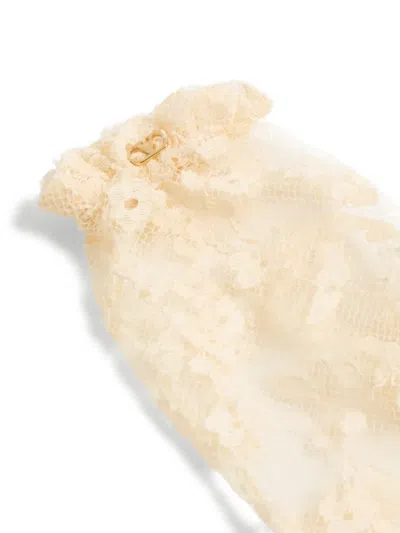 Valentino Garavani Vlogo Signature Butter-coloured Lace Gloves In Neutral