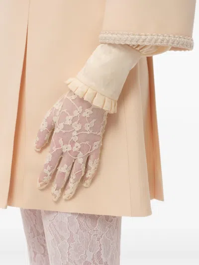 Valentino Garavani Vlogo Signature Butter-coloured Lace Gloves In Neutral