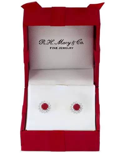 Effy Collection Effy Sapphire (1-1/6 Ct. T.w.) & Diamond (1/6 Ct. T.w.) Halo Stud Earrings In 14k White Gold Or Two In Ruby,white Gold