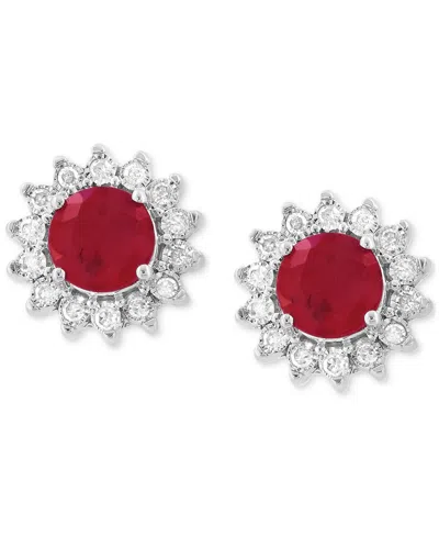 Effy Collection Effy Sapphire (1-1/6 Ct. T.w.) & Diamond (1/6 Ct. T.w.) Halo Stud Earrings In 14k White Gold Or Two In Ruby,white Gold