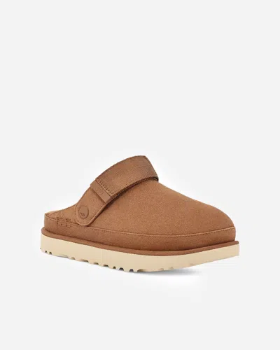Ugg Goldenstar Suede Flatform Clogs In Brown