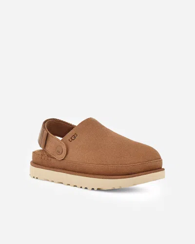 Ugg Goldenstar Suede Flatform Clogs In Brown