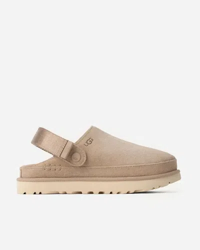 Ugg Goldenstar Suede Flatform Clogs In Neutral