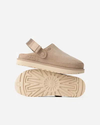 Ugg Goldenstar Suede Flatform Clogs In Neutral