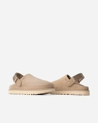 Ugg Goldenstar Suede Flatform Clogs In Neutral