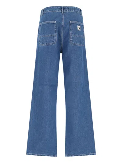 Carhartt Straight Leg Trousers With Pockets And Loops In Blue