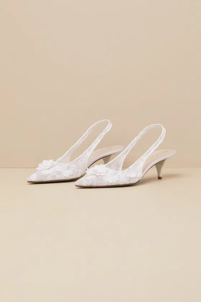 Betsey Johnson Sb-dian Ivory 3d Floral Pointed-toe Slingback Pumps