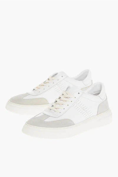 Corneliani Cc Collection Leather Low-top Sneakers With Suede Detail In White
