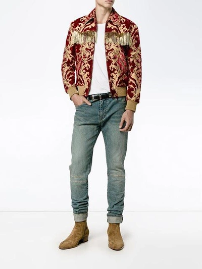 Shop Saint Laurent Fringed Brocade Jacket