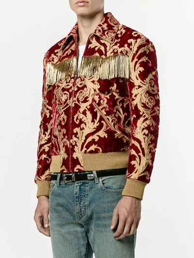 Shop Saint Laurent Fringed Brocade Jacket