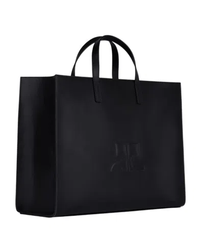 Courrèges Black 'heritage' Shopping Bag In Leather With Logo In Black