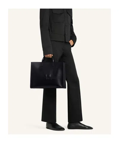 Courrèges Black 'heritage' Shopping Bag In Leather With Logo In Black