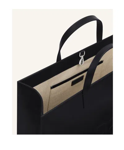 Courrèges Black 'heritage' Shopping Bag In Leather With Logo In Black