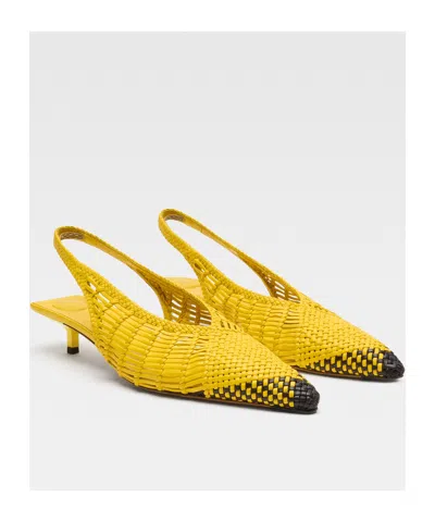 Jacquemus Woven Slingback Shoes With Pointed Toe In Yellow