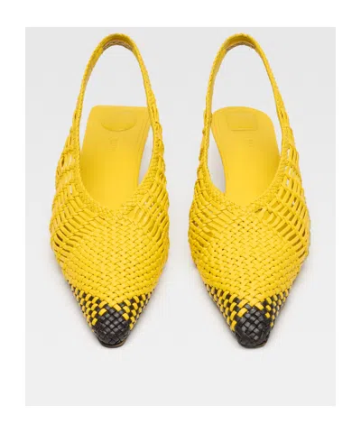 Jacquemus Woven Slingback Shoes With Pointed Toe In Yellow