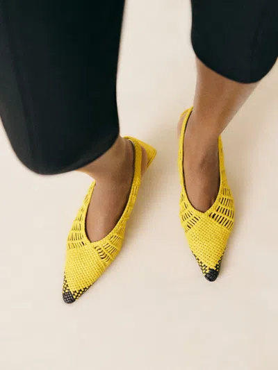 Jacquemus Woven Slingback Shoes With Pointed Toe In Yellow