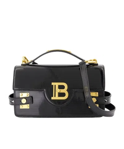 Balmain Bbuzz 24 Shoulder Bag In Smooth Leather In Black