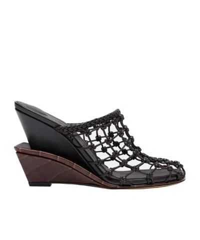 Jacquemus Les Doubles Tresses Croc-embossed Wedge Mules In Black