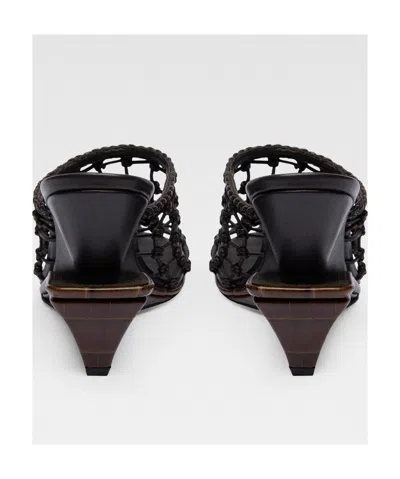Jacquemus Les Doubles Tresses Croc-embossed Wedge Mules In Black