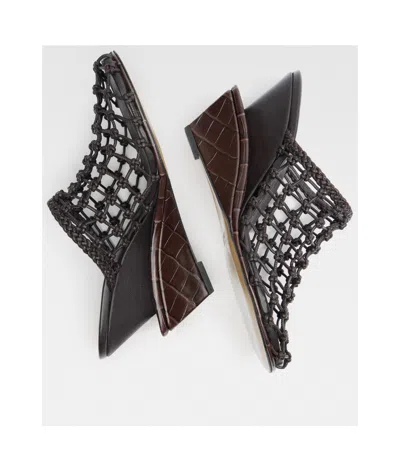 Jacquemus Les Doubles Tresses Croc-embossed Wedge Mules In Black