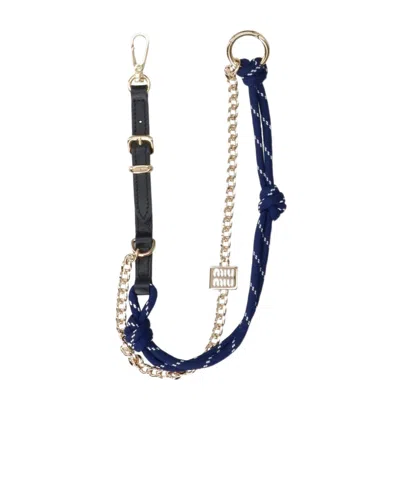 Miu Miu Leather And Rope Keyring In Blue