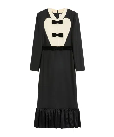 Valentino Black Midi Wool Dress With Bows