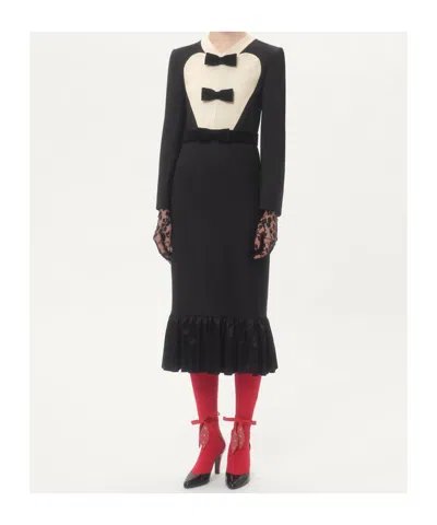 Valentino Black Midi Wool Dress With Bows