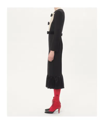 Valentino Black Midi Wool Dress With Bows