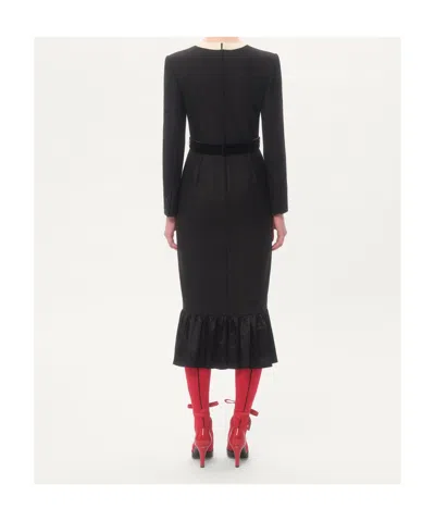 Valentino Black Midi Wool Dress With Bows