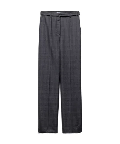 Prada Tailored Wide-leg Trousers With Classic Plaid Pattern In Gray