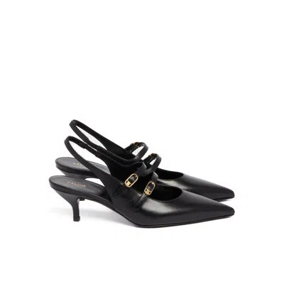 Celine Double Strap Mary Jane Slingback In Patent Calfskin In Black