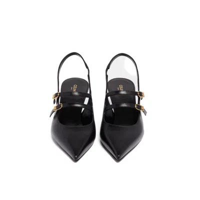 Celine Double Strap Mary Jane Slingback In Patent Calfskin In Black