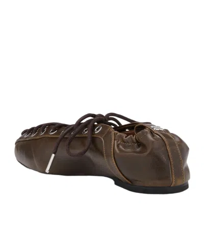 Ganni Khaki Oleatex Lace-up Ballerina Flats In Black